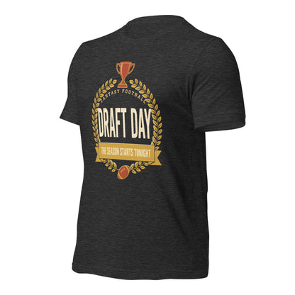 Draft Day Almanac vintage fantasy football draft tee — Dark Grey Heather, front-right