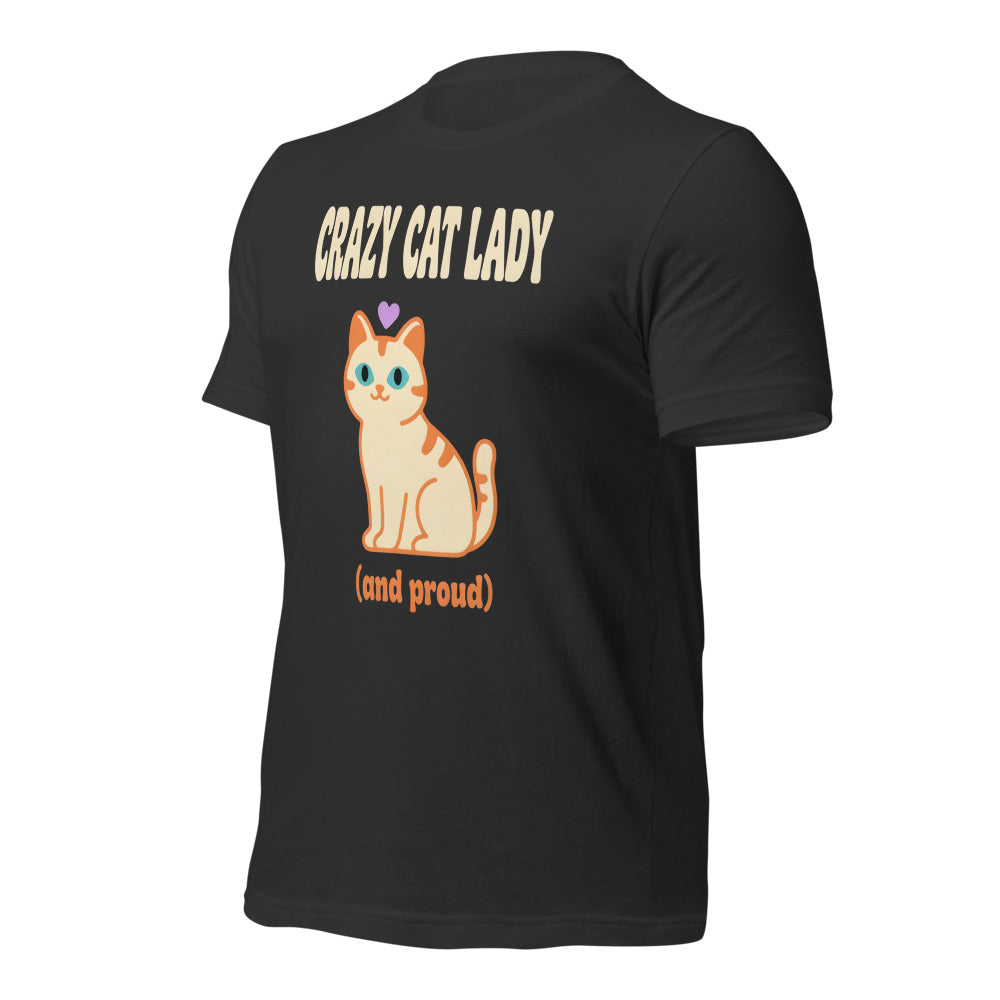 Crazy Cat Lady and Proud retro Y2K tee — Dark Grey, front-right