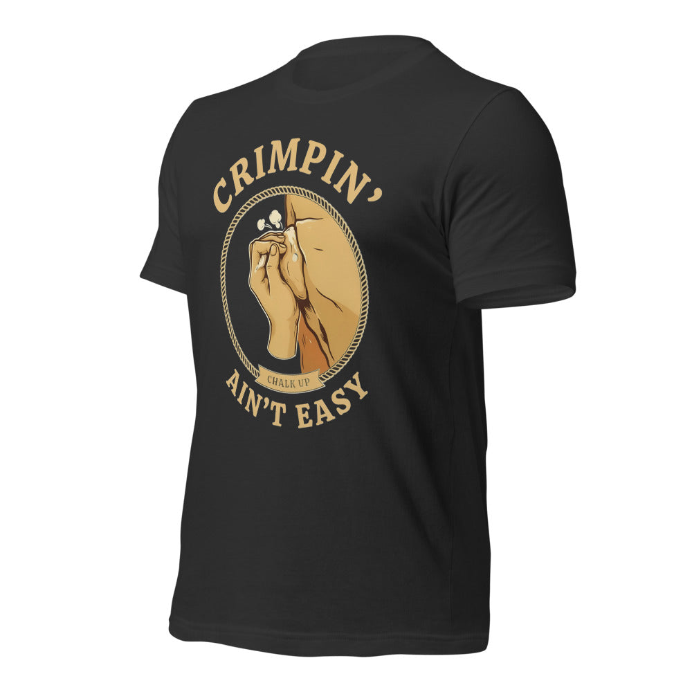 Crimpin' Ain't Easy bouldering badge t-shirt — Dark Grey, front-right