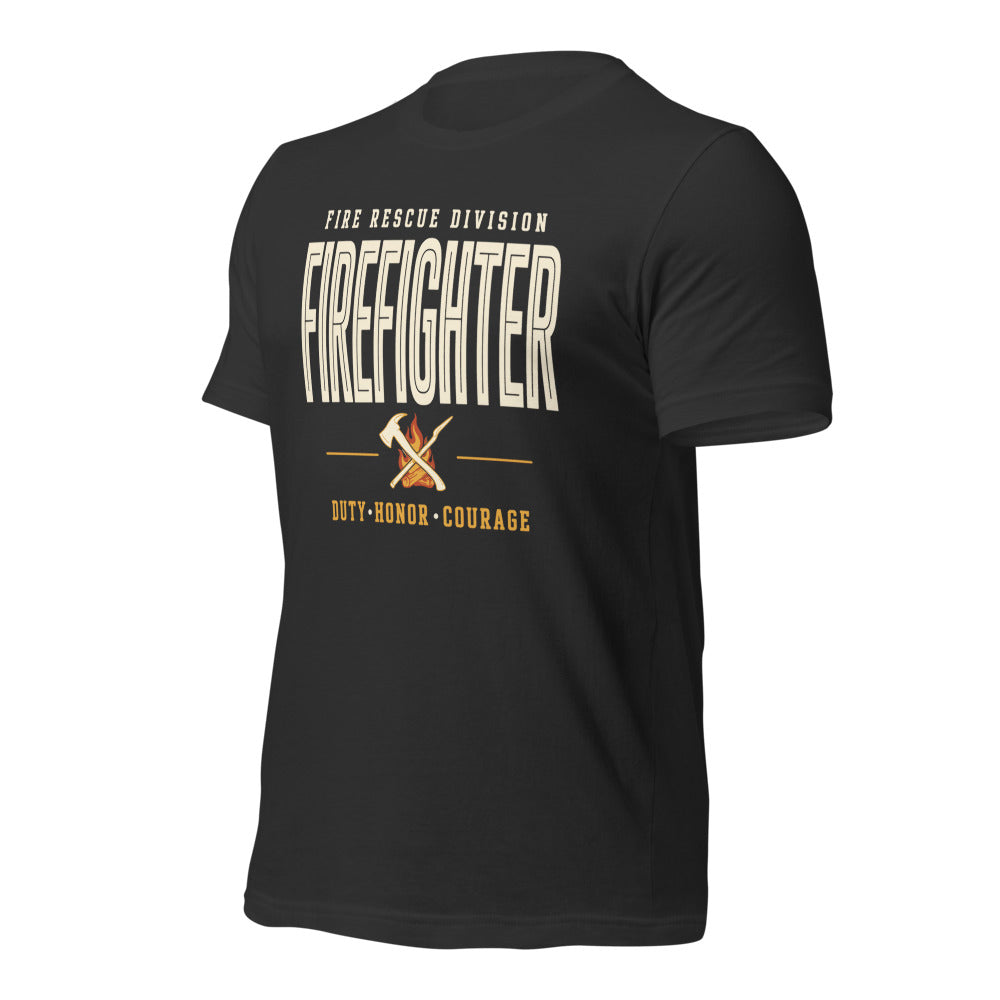 Firefighter collegiate wordmark retro fire-rescue tee — Dark Grey, front-right