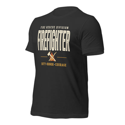 Firefighter collegiate wordmark retro fire-rescue tee — Dark Grey, front-right