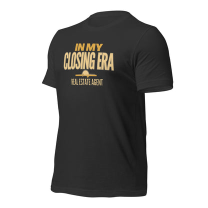 In My Closing Era real estate agent tee — Dark Grey, front-right