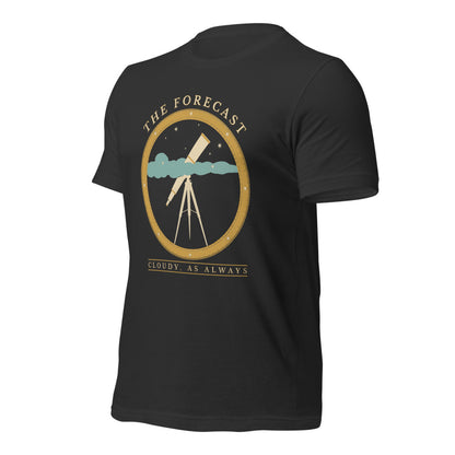The Forecast Cloudy As Always funny astronomy tee — Dark Grey, front-right