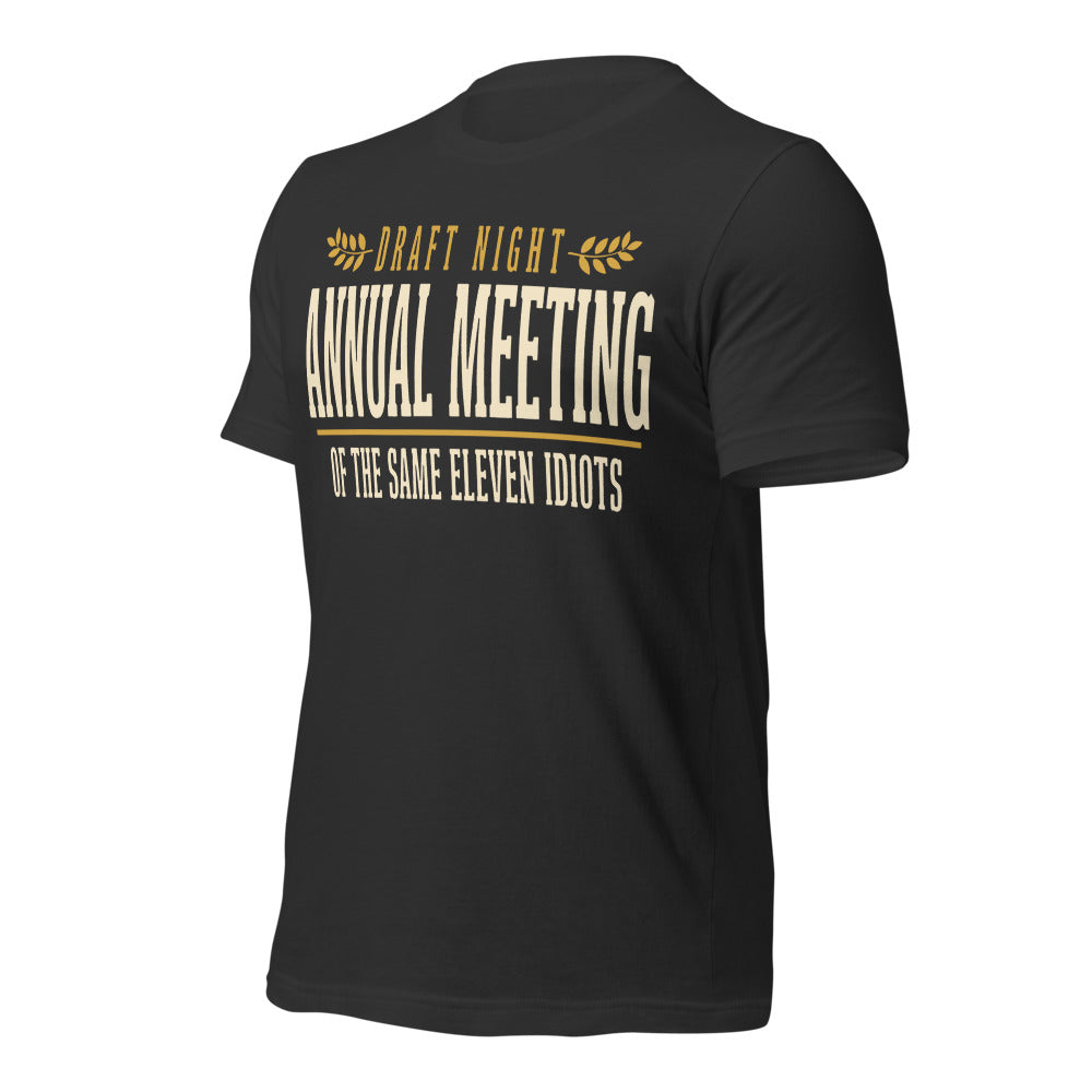 Annual Meeting of the Same Eleven Idiots funny fantasy football draft tee — Dark Grey, front-right