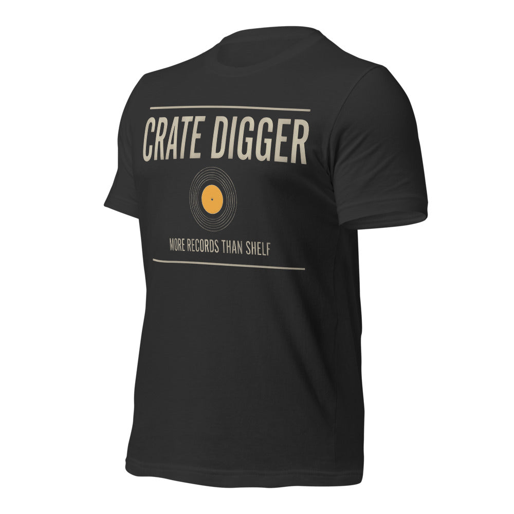 Crate Digger vinyl record tee — Dark Grey, front-right