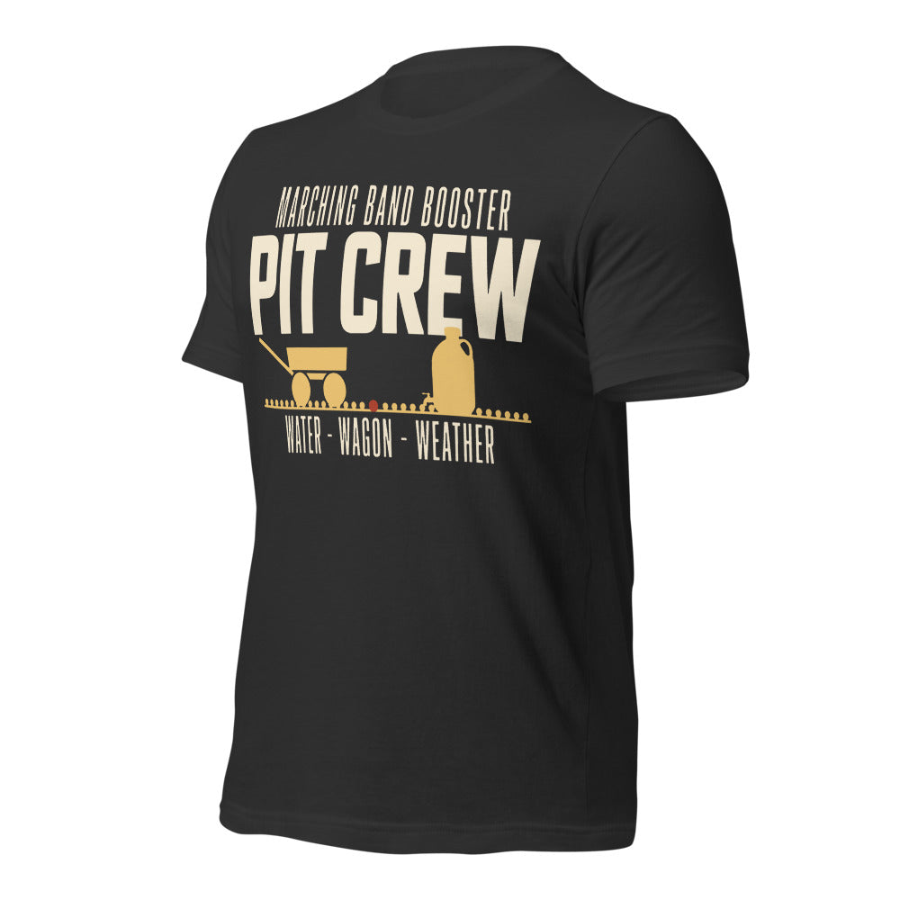 Pit Crew marching band booster t-shirt — Dark Grey, front-right