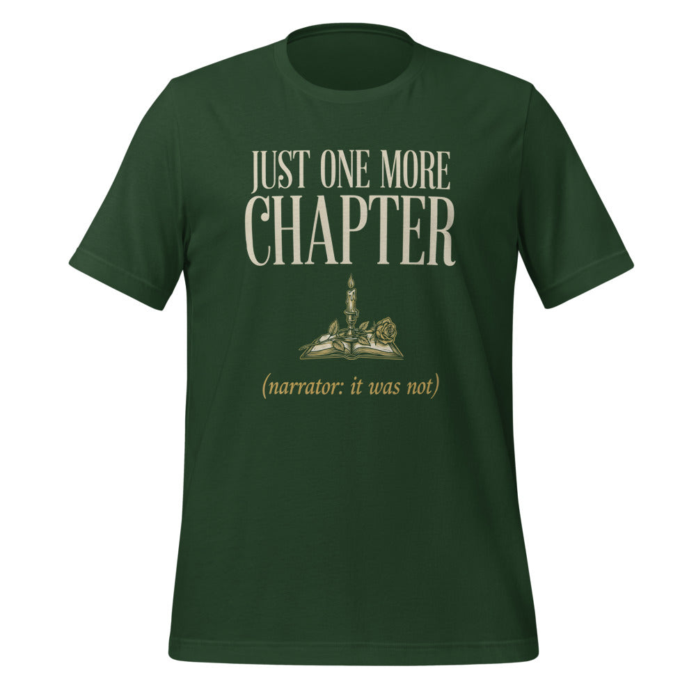 Just One More Chapter book lover dark academia tee — Forest, front