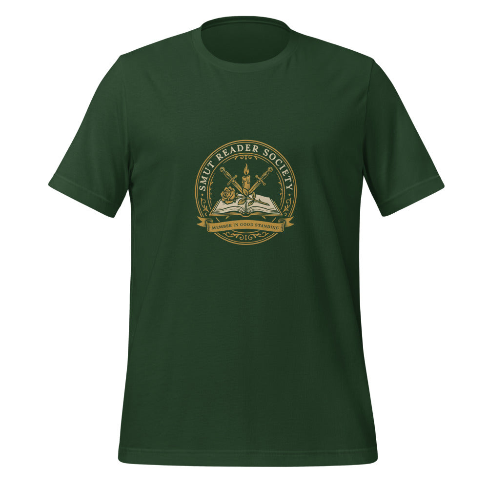 Smut Reader Society book lover dark academia tee — Forest, front