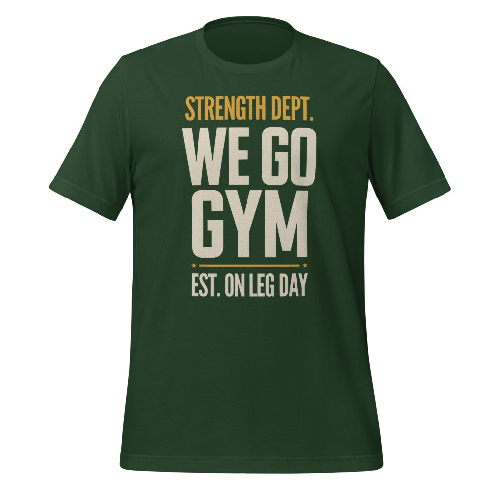 We Go Gym vintage athletic gym tee — Forest, front