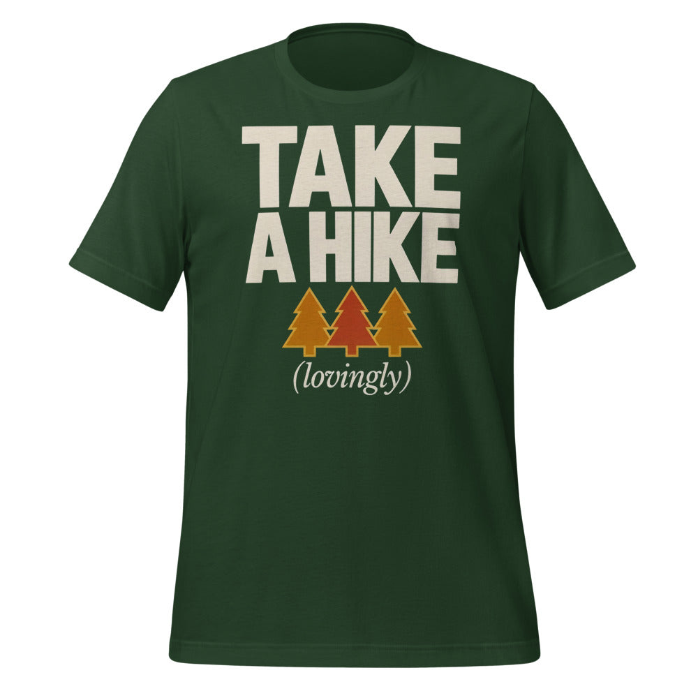 Take a Hike retro outdoors humor typography tee — Forest, front