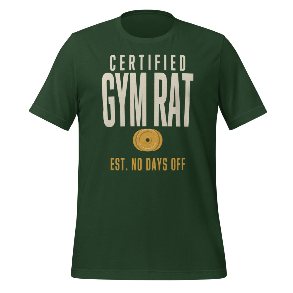 Certified Gym Rat vintage athletic tee — Forest, front