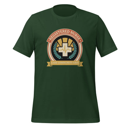Registered Nurse vintage healthcare emblem badge tee — Forest, front