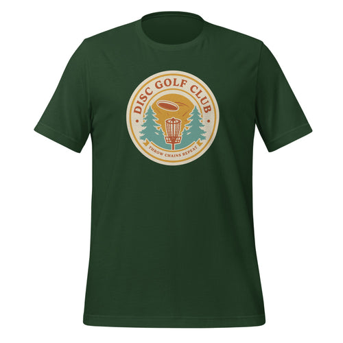 Disc Golf Shirt, Retro Disc Golf Club Tee, Disc Golf Gift — Throw Chains Repeat Retro Badge Tee