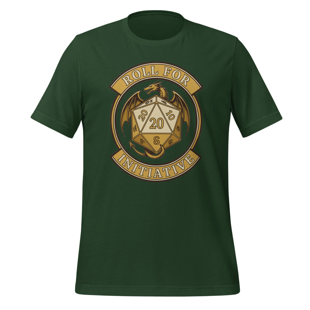 Roll For Initiative d20 dragon tabletop RPG tee — Forest, front