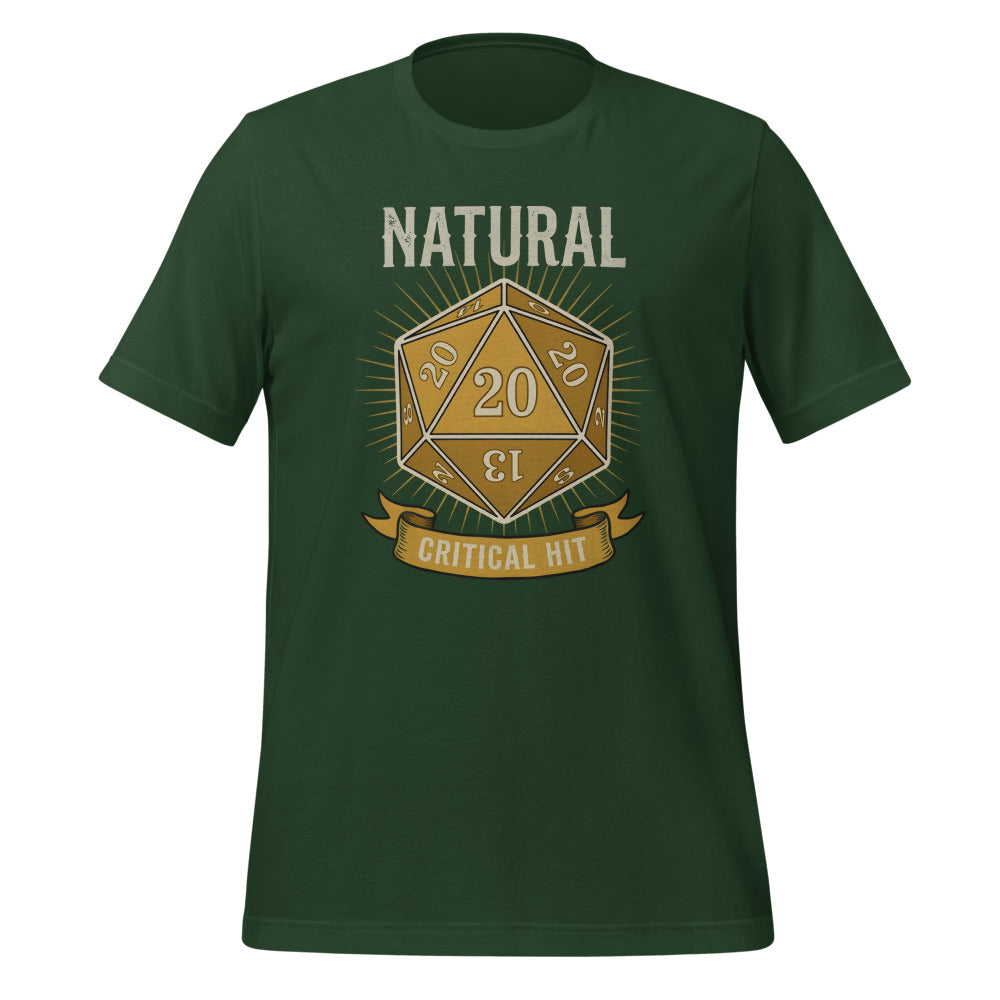 Natural 20 critical hit d20 tabletop RPG tee — Forest, front