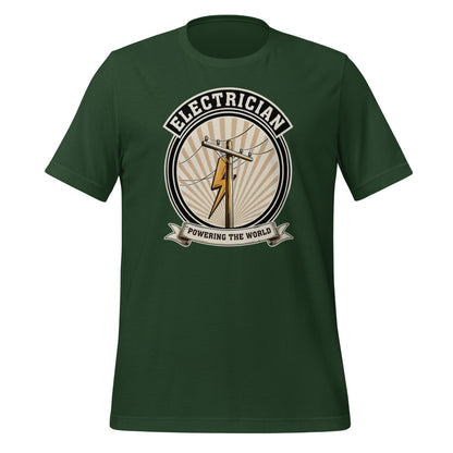 Powering The World electrician emblem tee — Forest, front