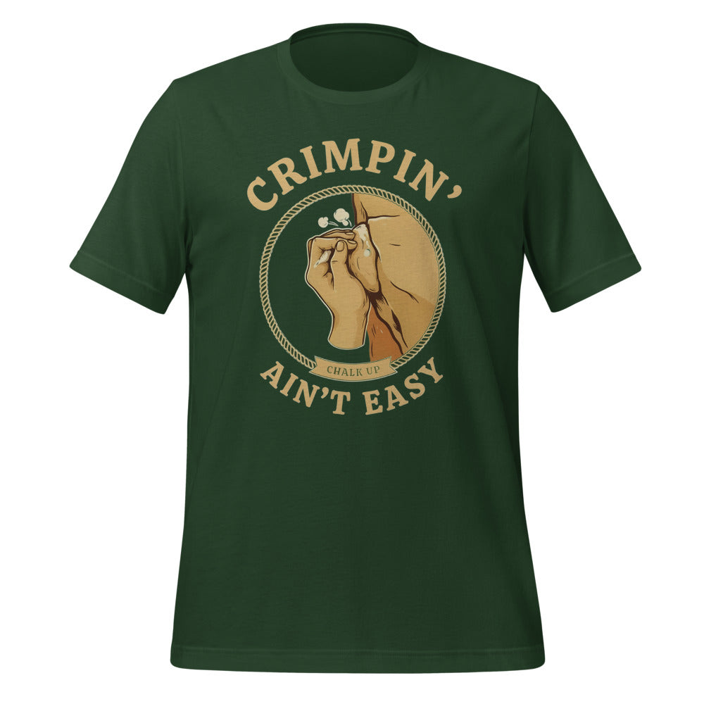Crimpin' Ain't Easy bouldering badge t-shirt — Forest, front