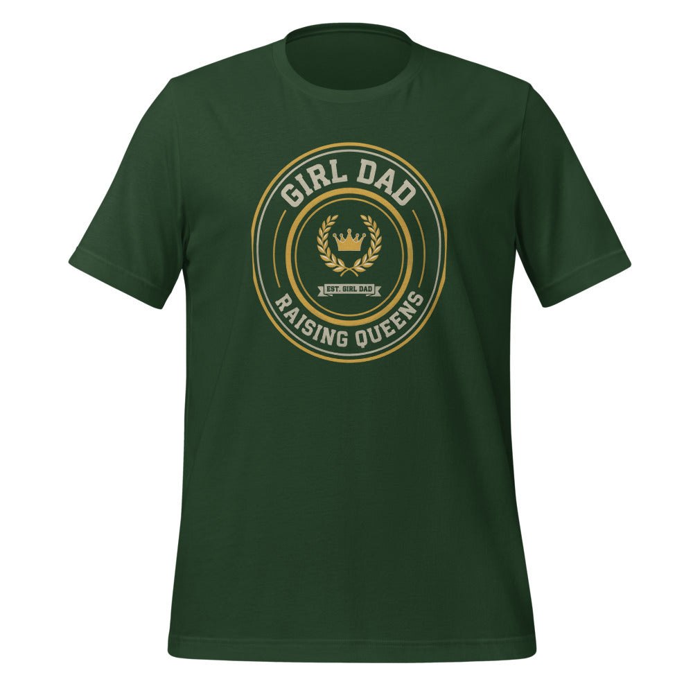 Girl Dad Raising Queens crest tee — Forest, front