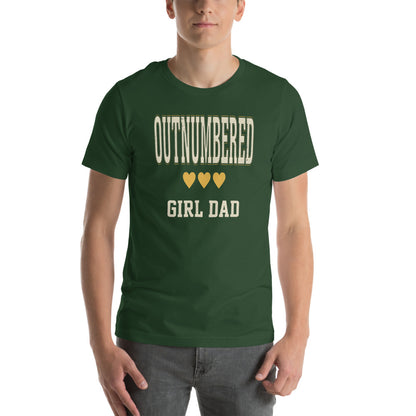 Girl Dad Outnumbered & Proud tee — Forest, on model