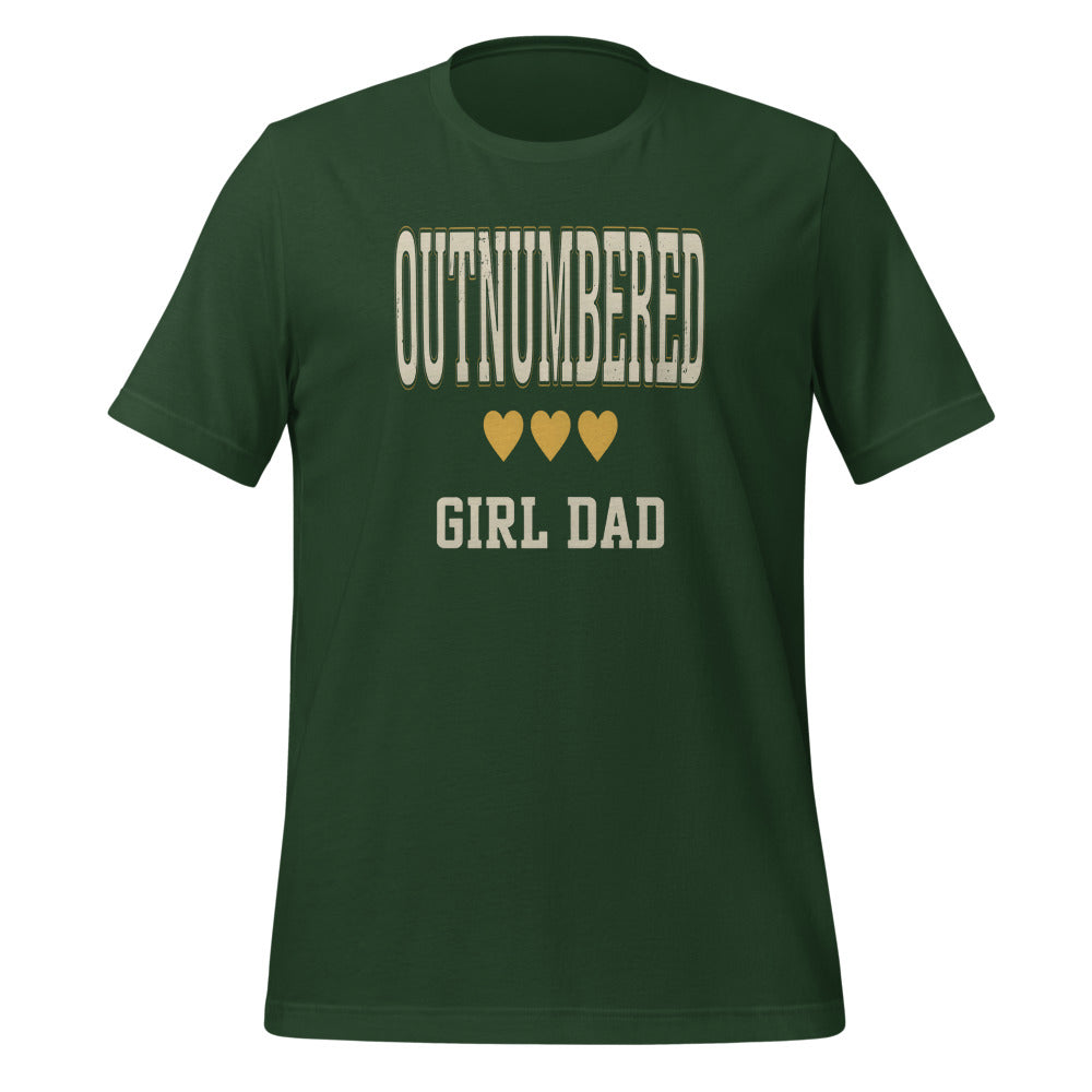 Girl Dad Outnumbered & Proud tee — Forest, front