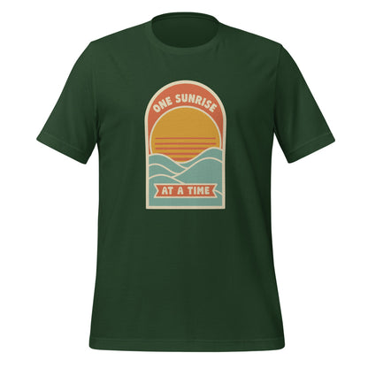 One Sunrise at a Time retro sunrise tee — Forest, front