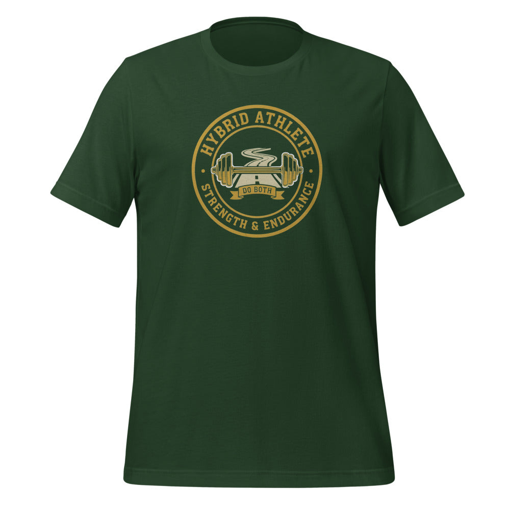Hybrid Athlete vintage athletic-department crest tee — Forest, front