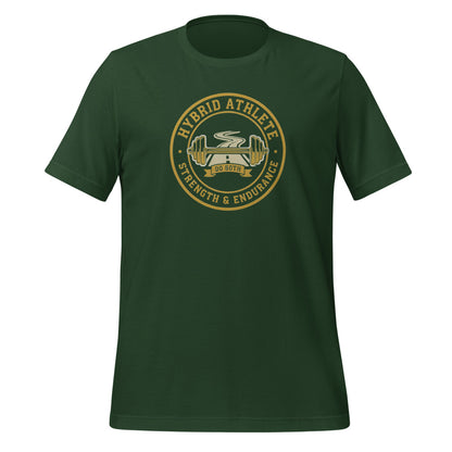 Hybrid Athlete vintage athletic-department crest tee — Forest, front