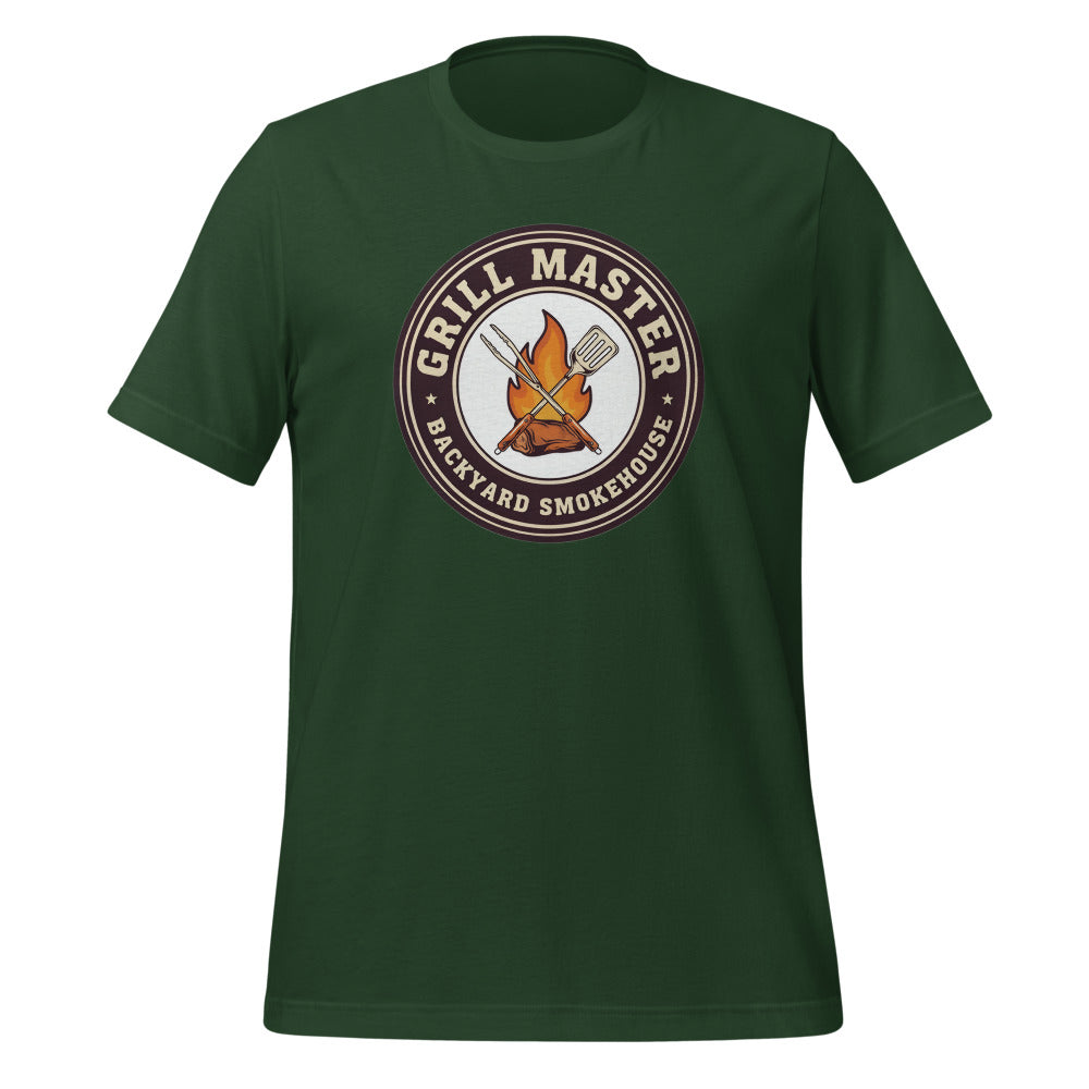 Grill Master retro backyard smokehouse tee — Forest, front