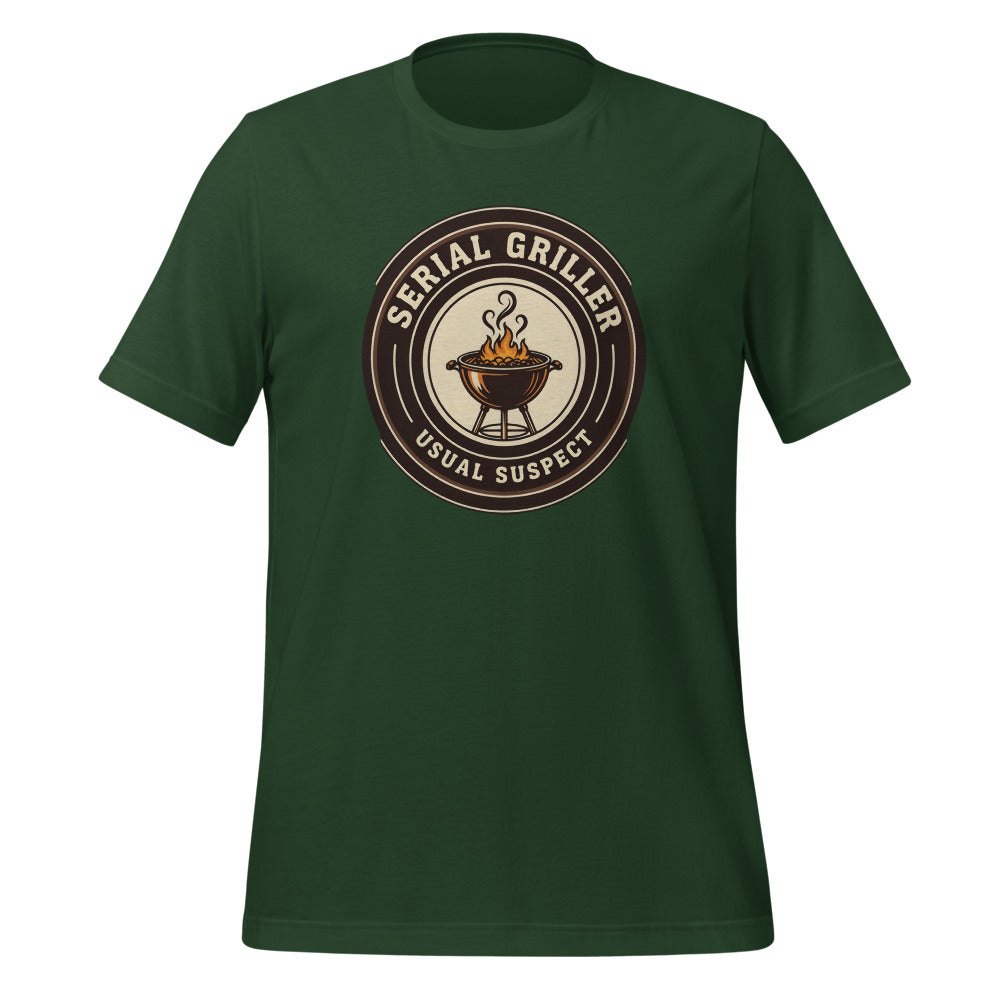 Serial Griller funny BBQ tee — Forest, front