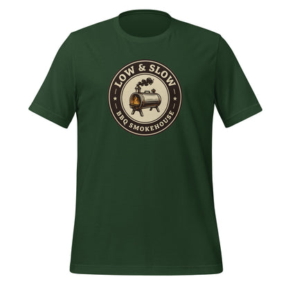 Low & Slow BBQ smoker tee — Forest, front