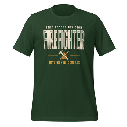 Firefighter collegiate wordmark retro fire-rescue tee — Forest, front