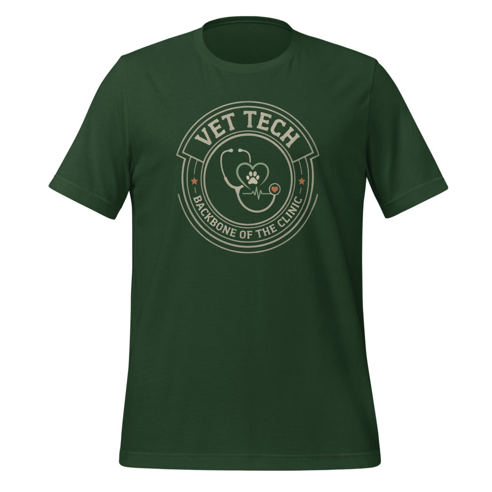 Vet Tech Crest retro veterinary technician tee — Forest, front