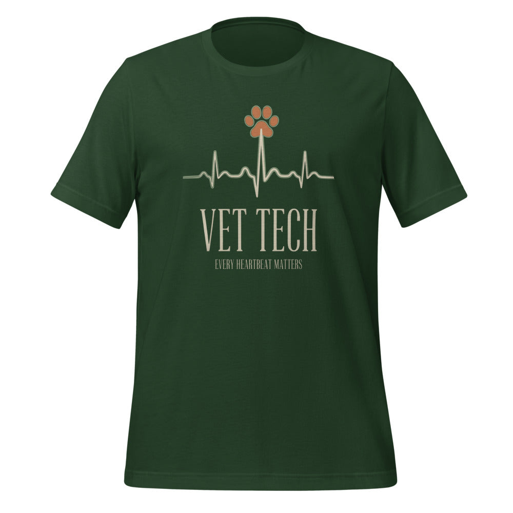 Every Heartbeat Matters minimalist vet tech tee — Forest, front