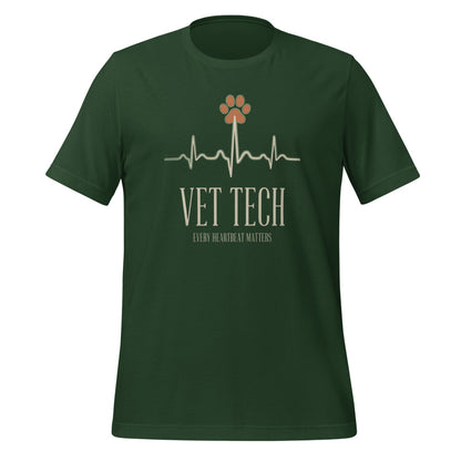 Every Heartbeat Matters minimalist vet tech tee — Forest, front