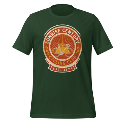Sunrise Century C.C. retro cycling club badge t-shirt — Forest, front