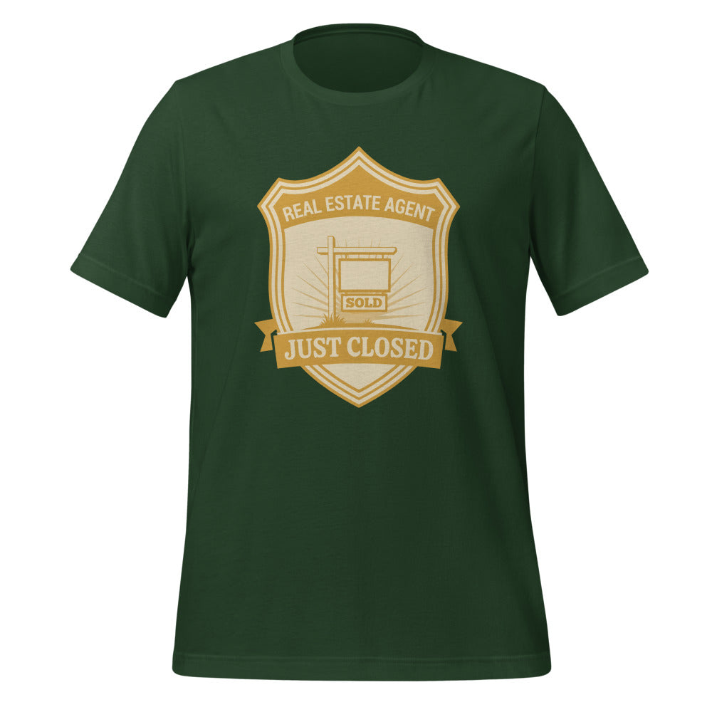 Just Closed real estate agent tee — Forest, front