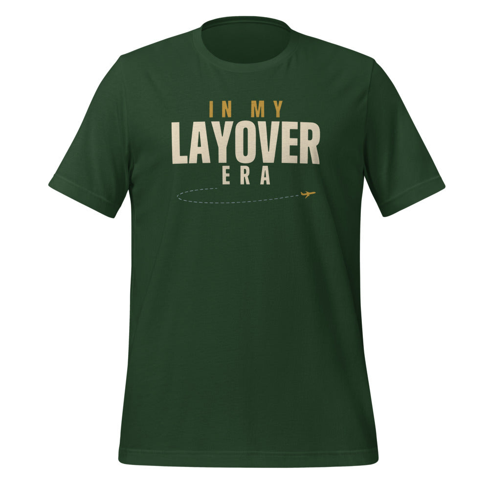 In My Layover Era flight attendant tee — Forest, front