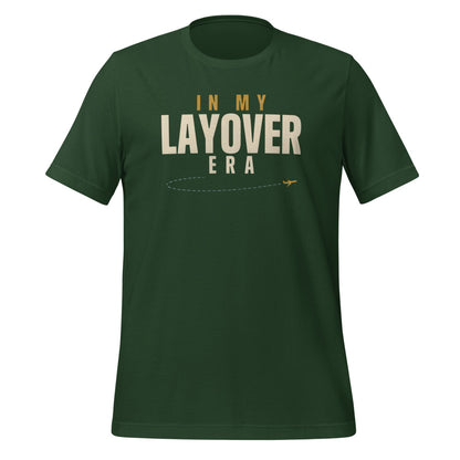 In My Layover Era flight attendant tee — Forest, front