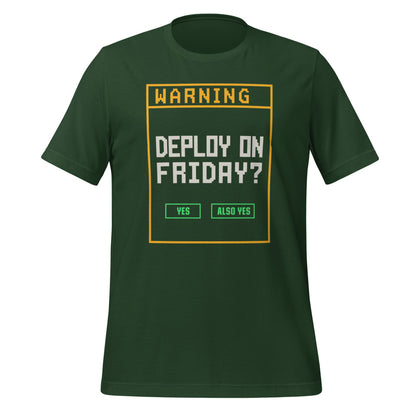 Deploy On Friday programmer tee — Forest, front