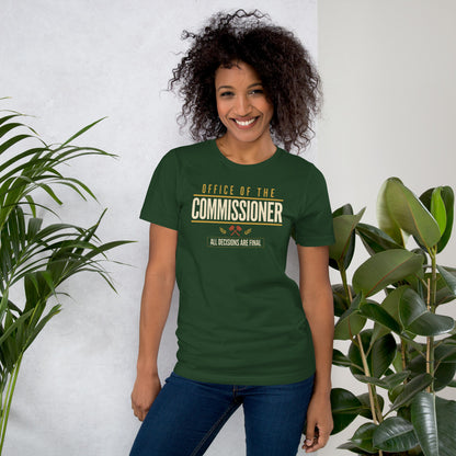Office of the Commissioner fantasy football draft tee — Forest, on model
