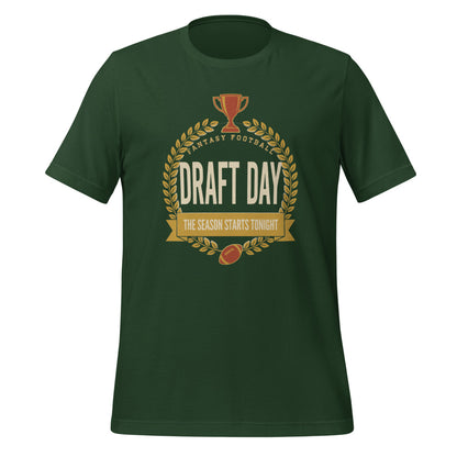 Draft Day Almanac vintage fantasy football draft tee — Forest, front