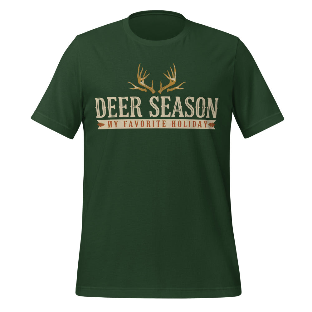 Deer Season My Favorite Holiday deer hunting tee — Forest, front