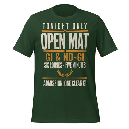 Open Mat Tonight Brazilian jiu jitsu t-shirt — Forest, front