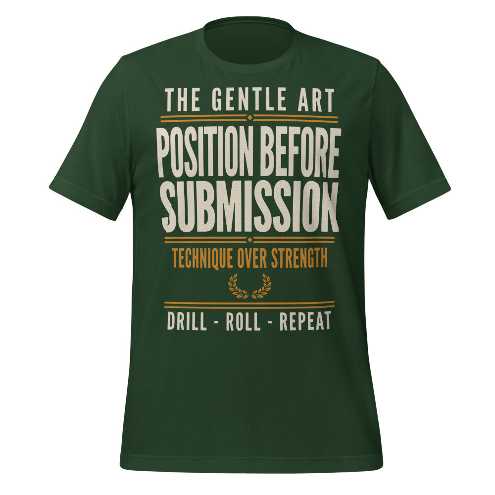 Position Before Submission Brazilian jiu jitsu t-shirt — Forest, front