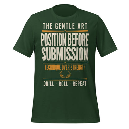 Position Before Submission Brazilian jiu jitsu t-shirt — Forest, front