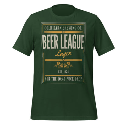 Beer League Cold Barn Brewing lager t-shirt — Forest, front
