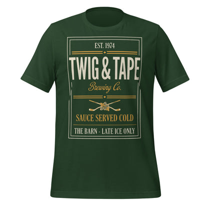 Twig and Tape Brewing Co. beer league hockey t-shirt — Forest, front