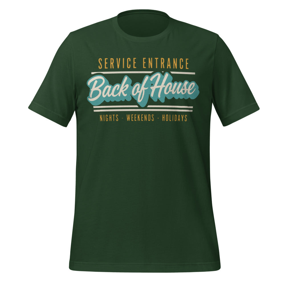 Line Cook Back of House retro diner service sign t-shirt — Forest, front