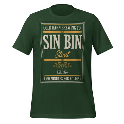 Beer League Sin Bin Stout brewery label t-shirt — Forest, front