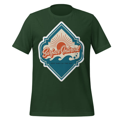 Surface Interval vintage scuba diving travel decal t-shirt — Forest, front